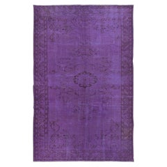 Tappeto in lana viola 6x9.2 Ft per interni moderni, annodato a mano in Turchia