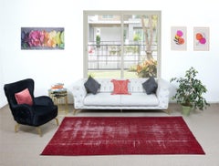 6x9.2 Ft Shabby Chic Modern Turkish Wool Red Rug, Handmade Distressed Old Carpet
