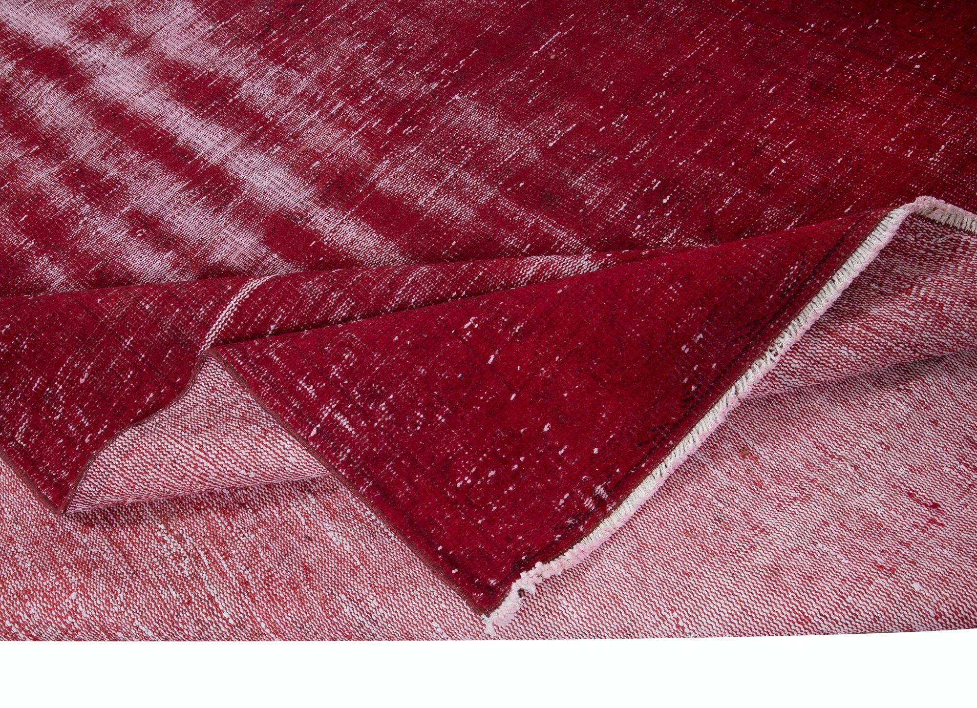 Hand-Woven 6x9.2 Ft Shabby Chic Modern Turkish Wool Red Rug, Handmade Distressed Old Carpet For Sale