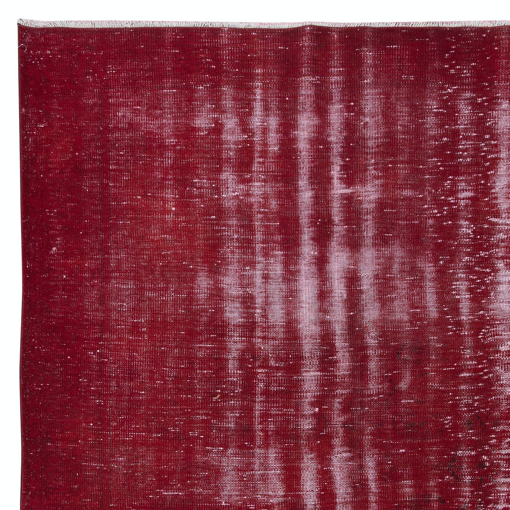 6x9.2 Ft Shabby Chic Modern Turkish Wool Red Rug, Handmade Distressed Old Carpet In Good Condition For Sale In Spring Valley, NY