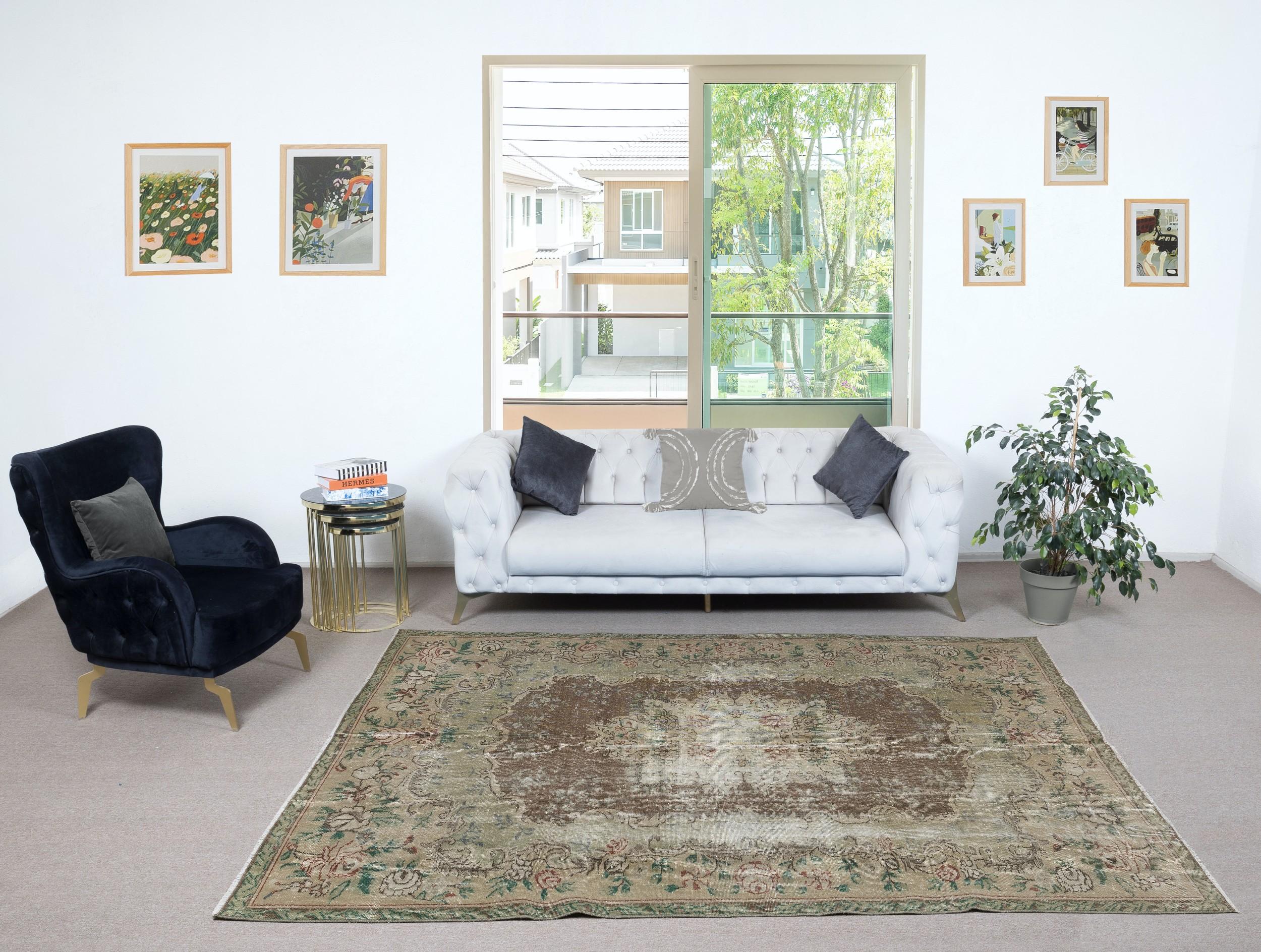 Infuse your home with the timeless beauty of this traditional vintage handmade Turkish rug, a hand-knotted masterpiece crafted from a luxurious blend of wool and cotton. Woven by skilled artisans using centuries-old techniques, this rug features