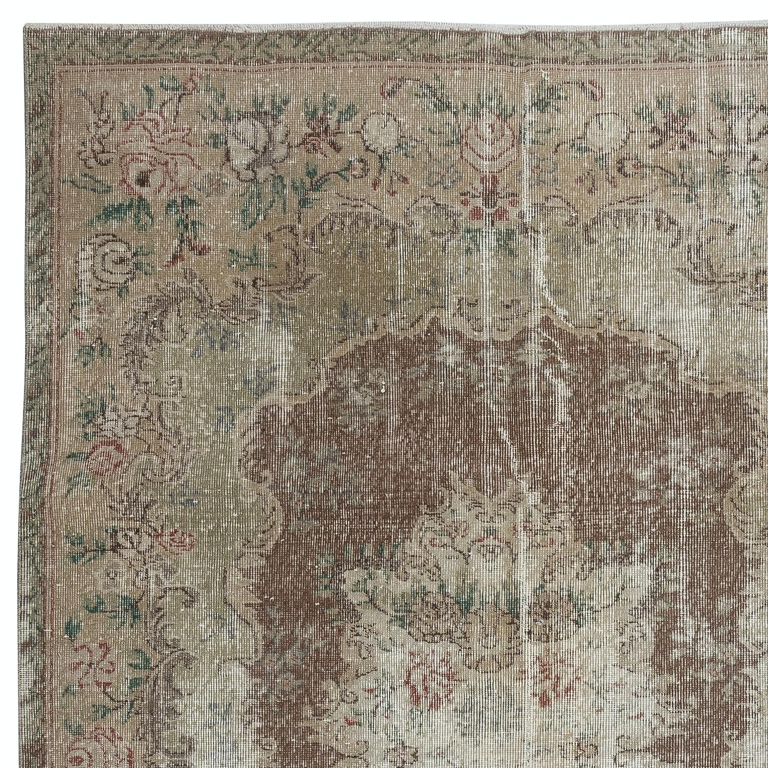 Hand-Knotted 6x9.2 Ft Shabby Chic Vintage Turkish Area Rug. Distressed Handmade Carpet For Sale