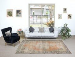 6x9.2 Ft Sun Faded Handmade Anatolian Oushak Rug, 1950s Shabby Chic Wool Carpet