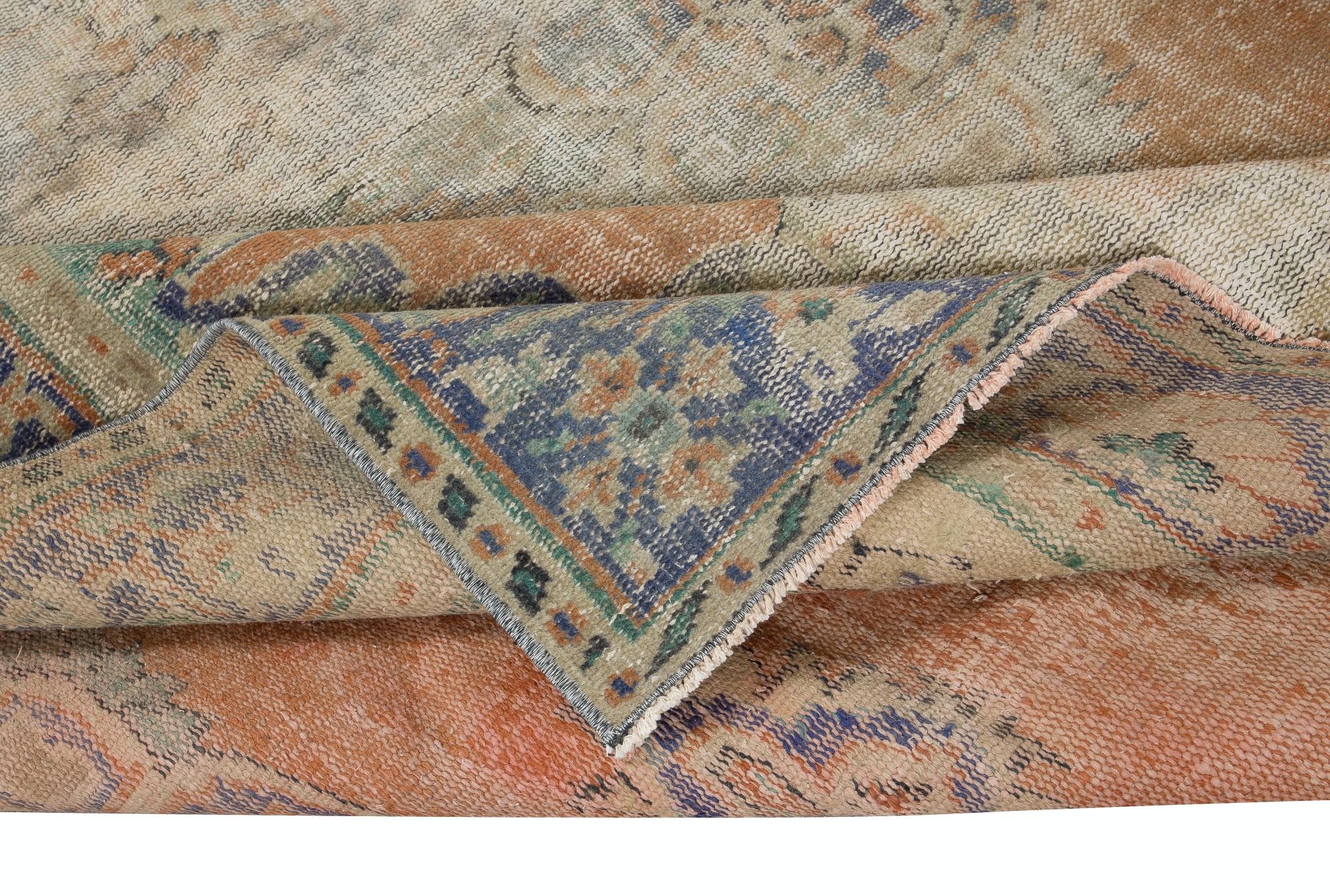 Turkish 6x9.2 Ft Sun Faded Handmade Anatolian Oushak Rug, 1950s Shabby Chic Wool Carpet For Sale