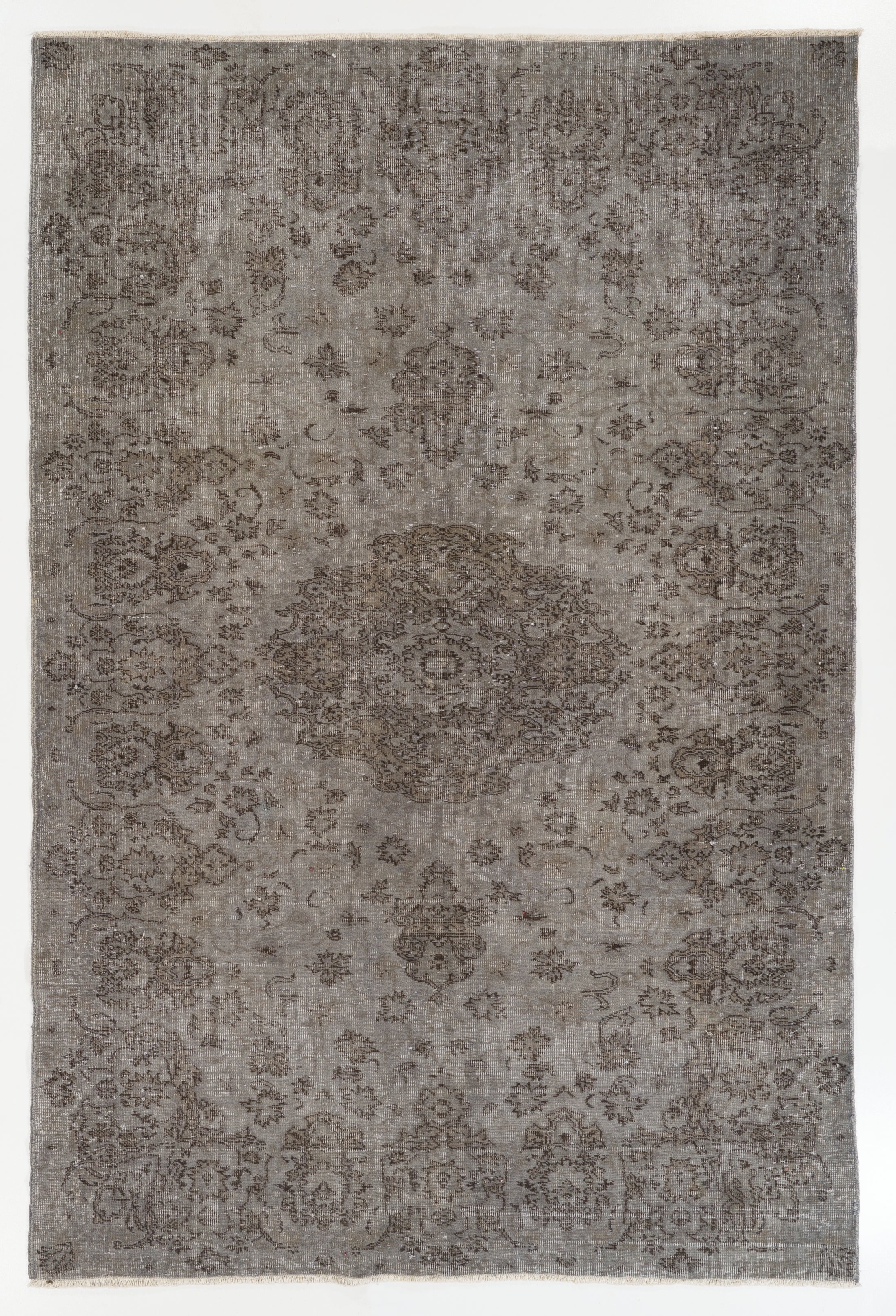 6x9.2 Ft Vintage Handmade Turkish Area Rug. Modern Gray Overdyed Wool Carpet