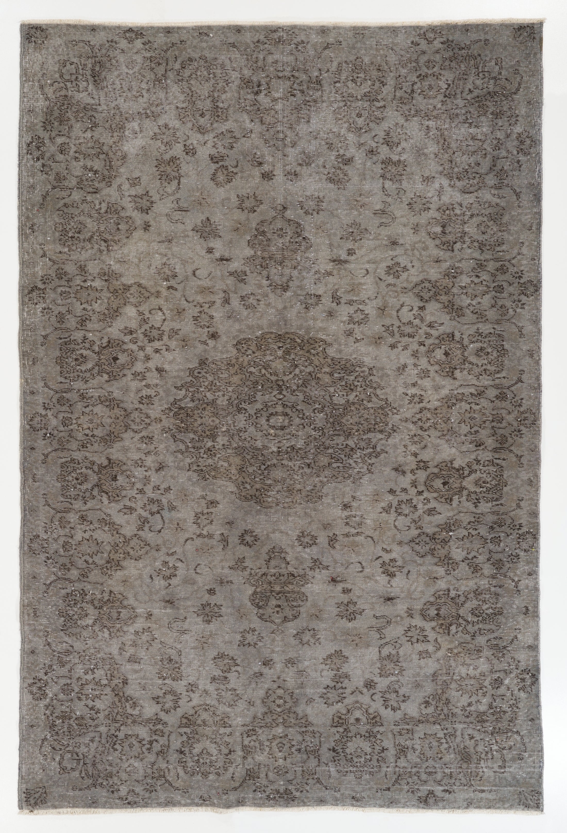 6x9.2 Ft Vintage Handmade Turkish Area Rug. Modern Gray Overdyed Wool Carpet For Sale