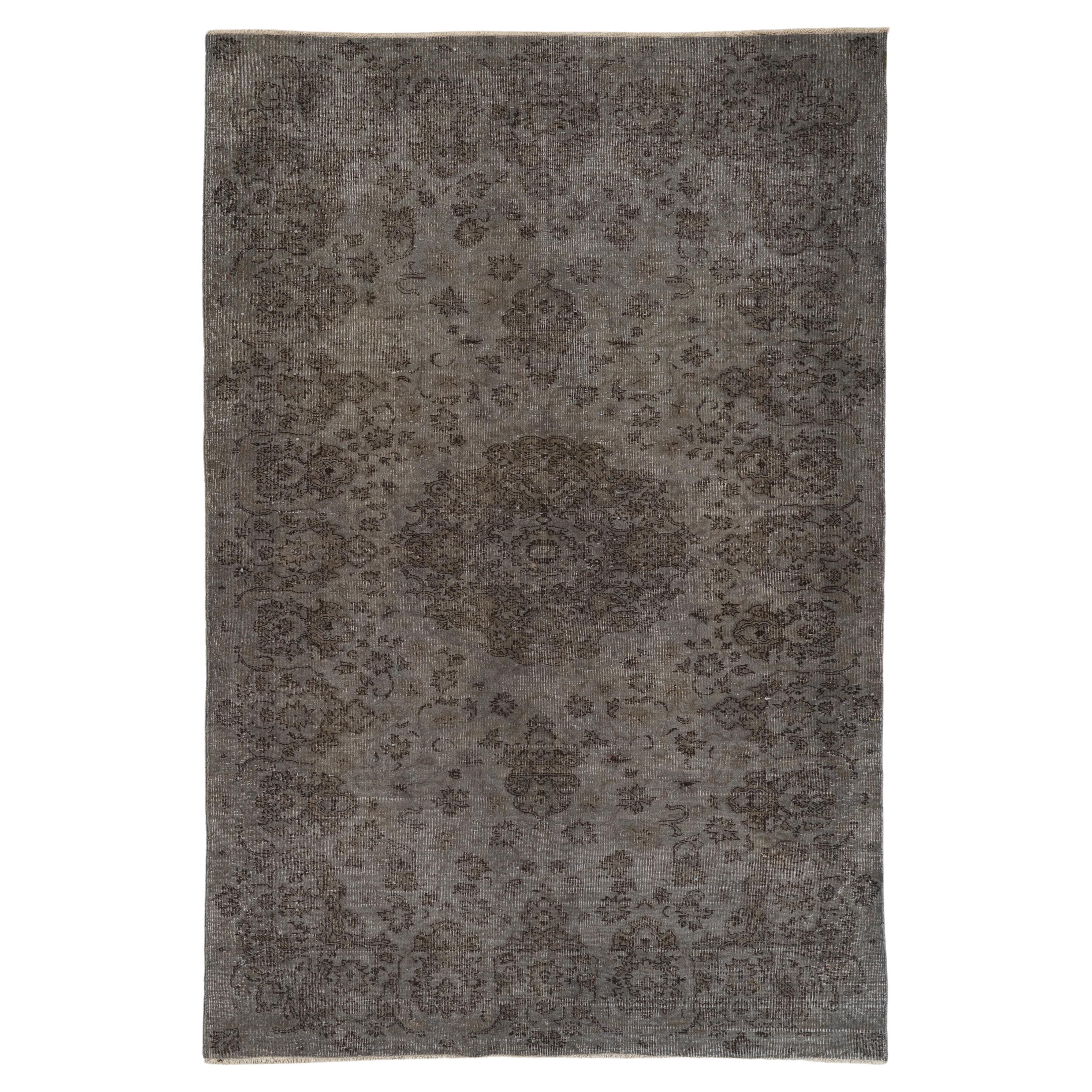 6x9.2 Ft Vintage Handmade Wool Area Rug. Charcoal Gray Turkish Modern Carpet For Sale