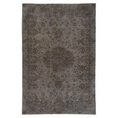 6x9.2 Ft Retro Handmade Wool Area Rug. Charcoal Gray Turkish Modern Carpet