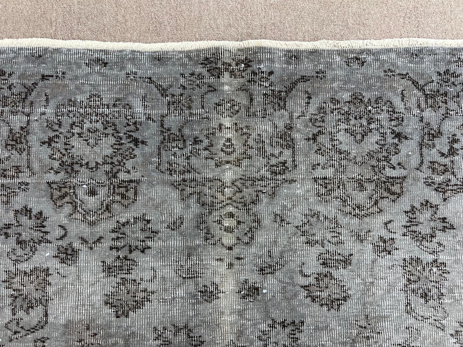 6x9.2 Ft Vintage Handmade Turkish Area Rug. Modern Gray Overdyed Wool Carpet In Good Condition For Sale In Philadelphia, PA