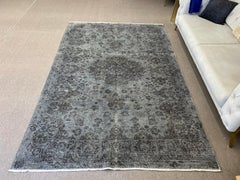 6x9.2 Ft Vintage Handmade Turkish Area Rug. Modern Gray Overdyed Wool Carpet