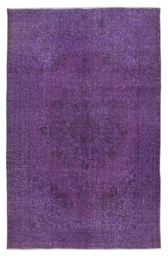 6x9.2 Ft Vintage Turkish Area Rug redyed in Purple Color for modern interiors