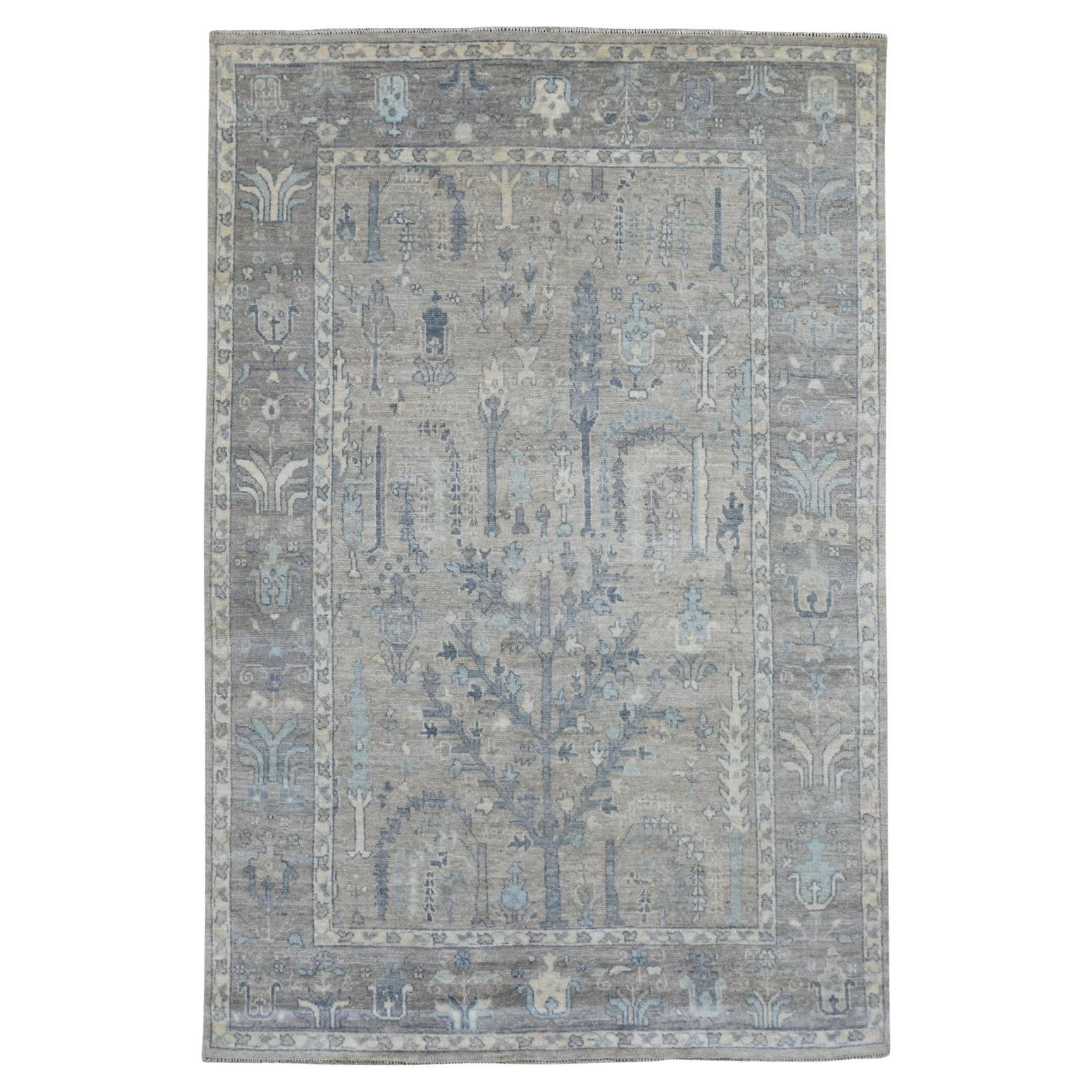 6'x9'2" Gris Angora Oushak Laine Organique Noué à la Main Tapis d'Orient