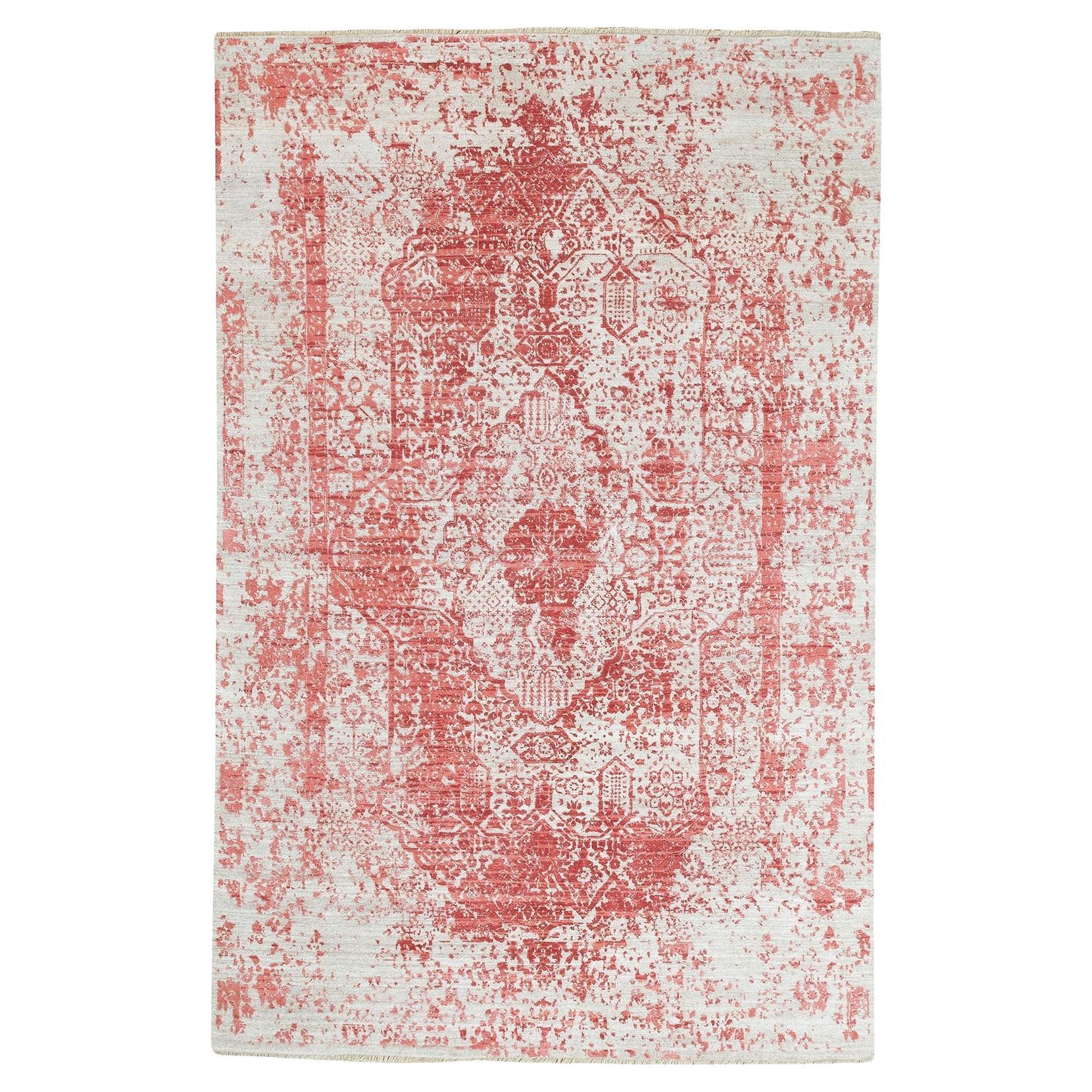 6'x9'2" Handgeknüpftes Rosa Gebrochenes Persisches Design Wolle-Reine Seide Orientteppich