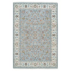 6'x9'2" Light Blue Nain Design 250 KPSI Natural Wool Hand Knotted Oriental Rug