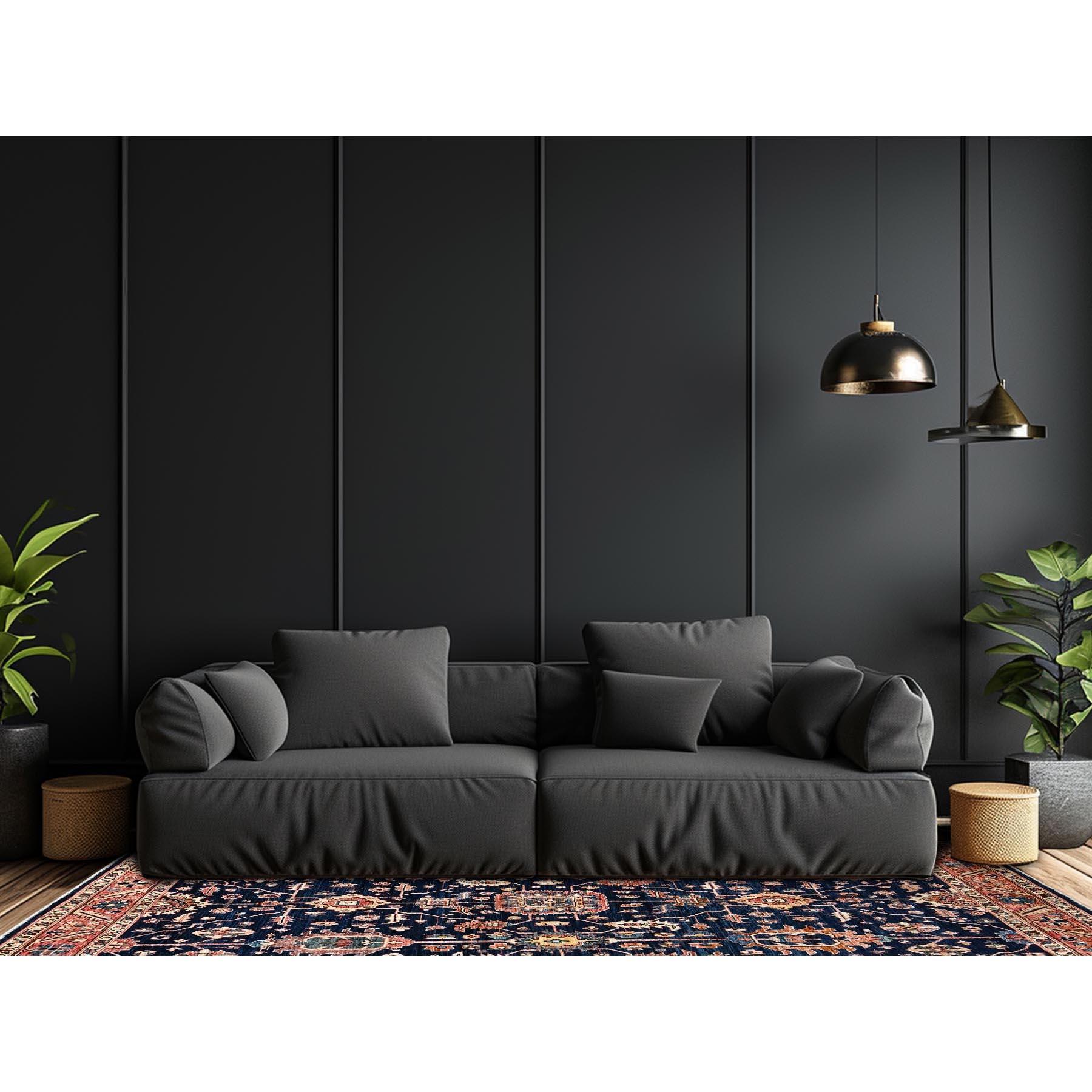 Midnight Blue, Aryana Collection, Heriz All Over Design, Vegetable Dyes, Soft Pile, High Mountain Wool, Hand Knotted, Densely Woven, Tapis d'Orient
Matières premières : Laine
Latex : Pas de poils 
hauteur : 0,25 pouces
Style : Traditionnel
Couleur