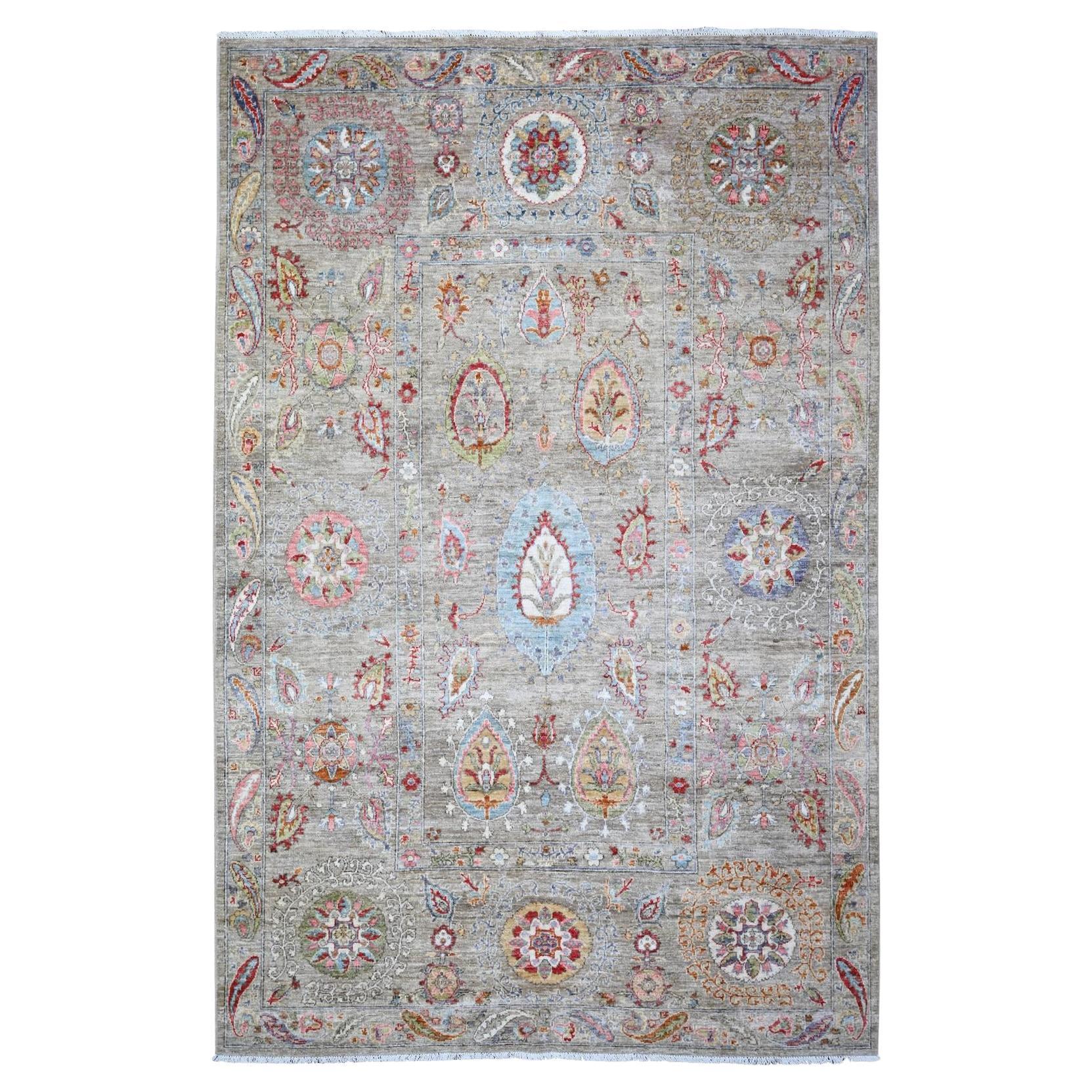 Alfombra Oriental Peshawar de Lana Extra Suave Anudada a Mano, Color Tan, 6'x9'2