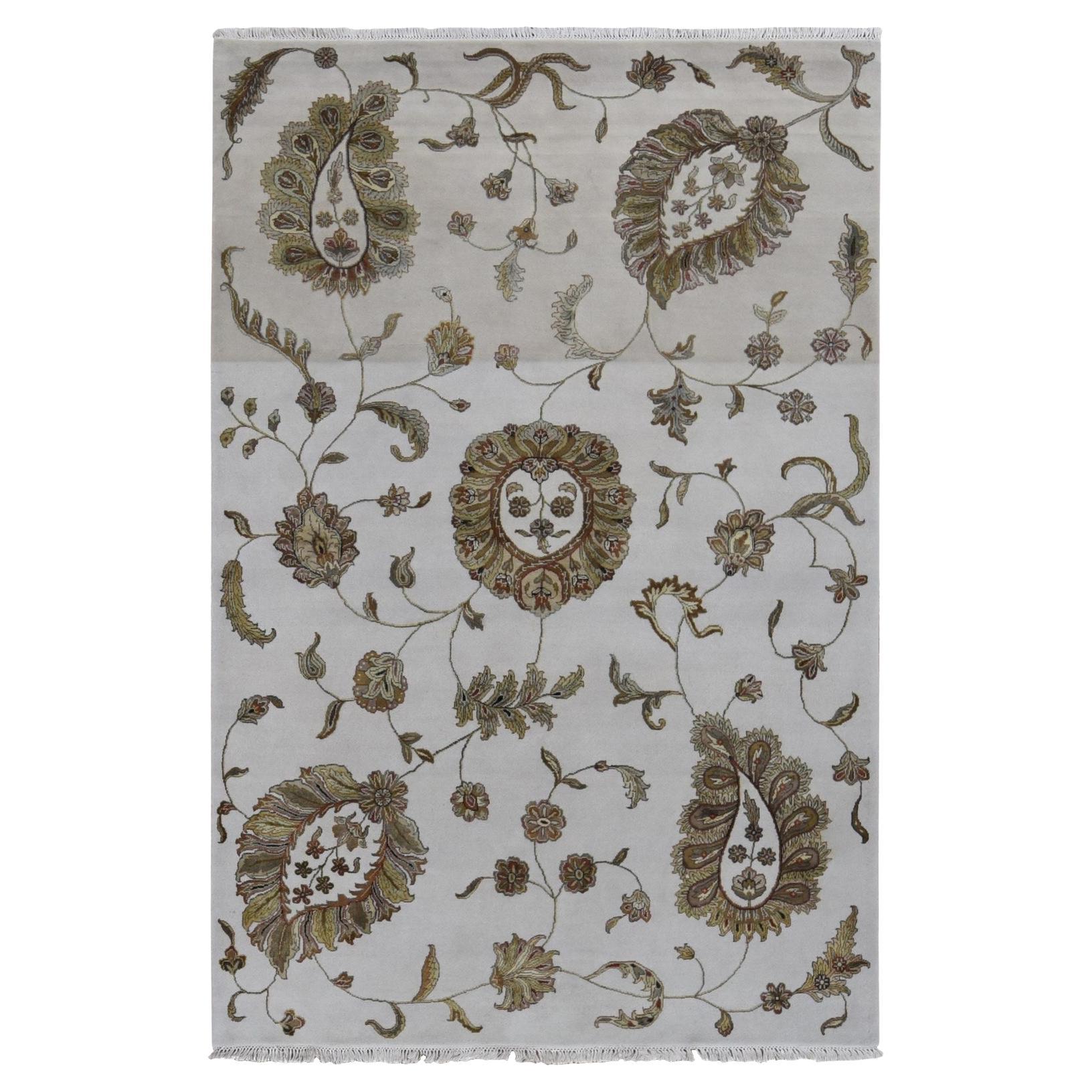 Alfombra anudada a mano de lana y seda con diseño Rajasthan gris de 6
x9
2" Timberwolf en venta