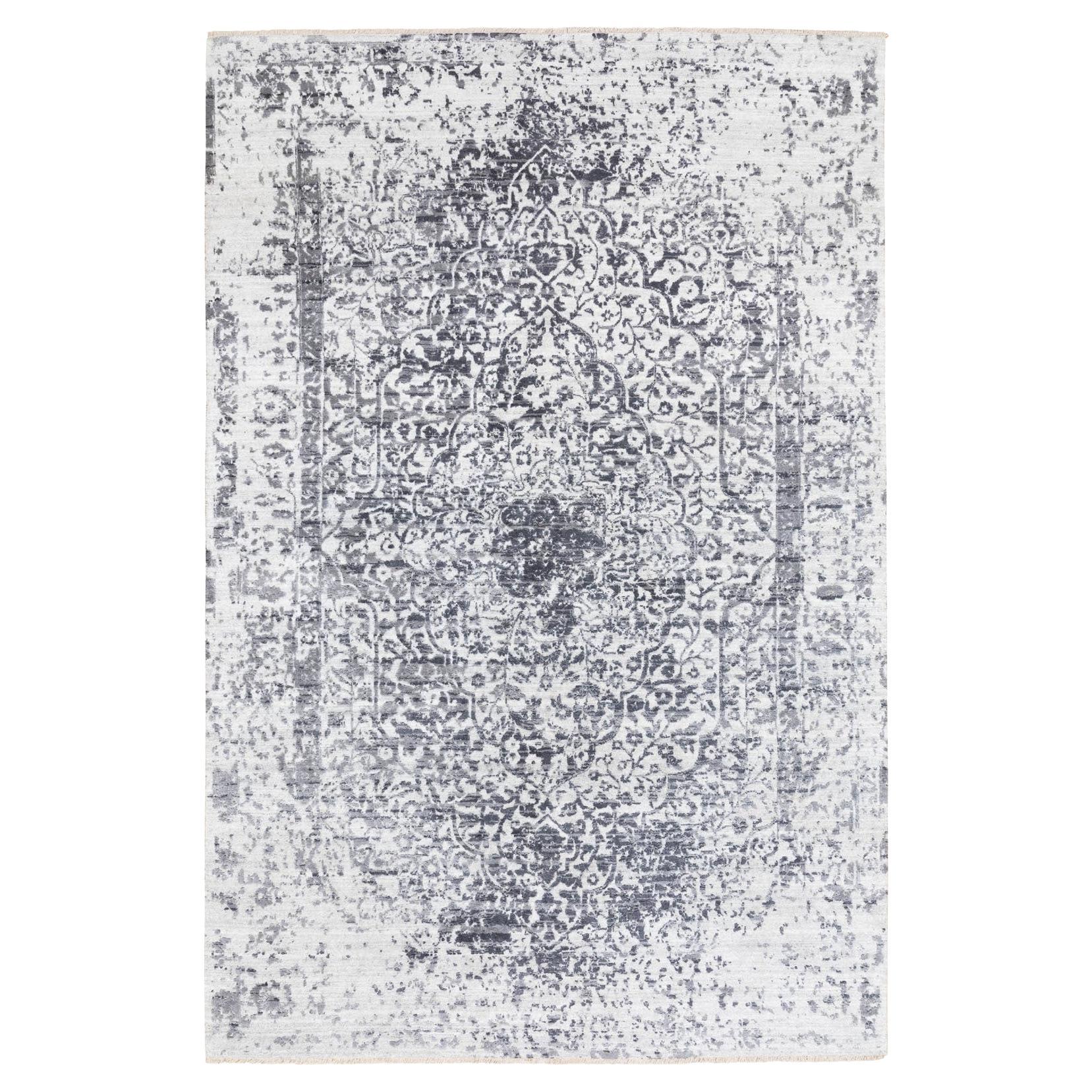 6'x9'2" Handgeknüpfter Teppich aus Wolle und Seide in Broken-Persischem Design, handgeknüpft