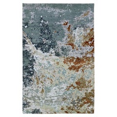 6'x9'3" Bleu avec Beige Persian Knots Abstract Design Hand Knotted Tapis d'Orient