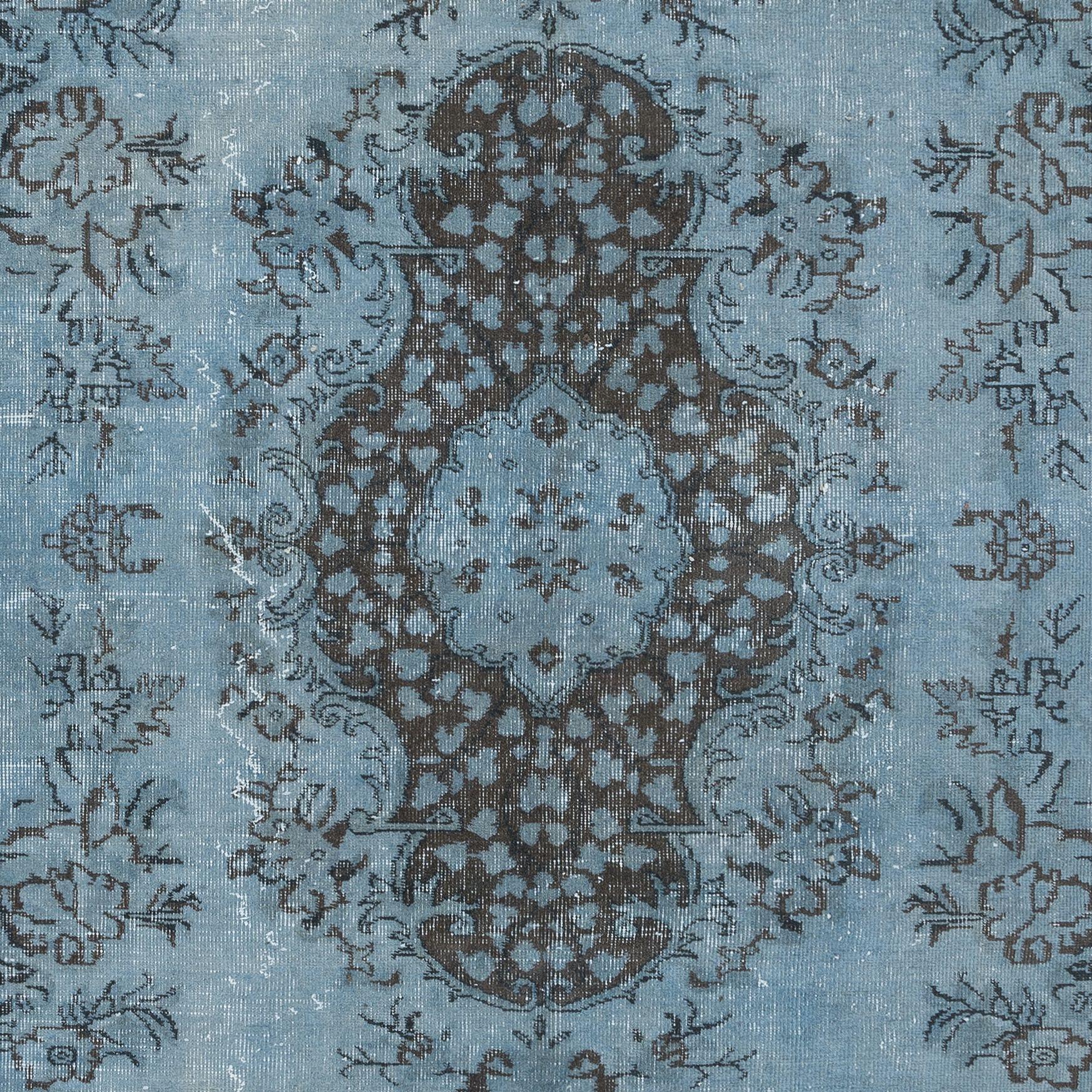 Modern 6x9.3 Ft Contemporary Handmade Rug in Light Blue, Sky Blue Anatolian Wool Carpet For Sale