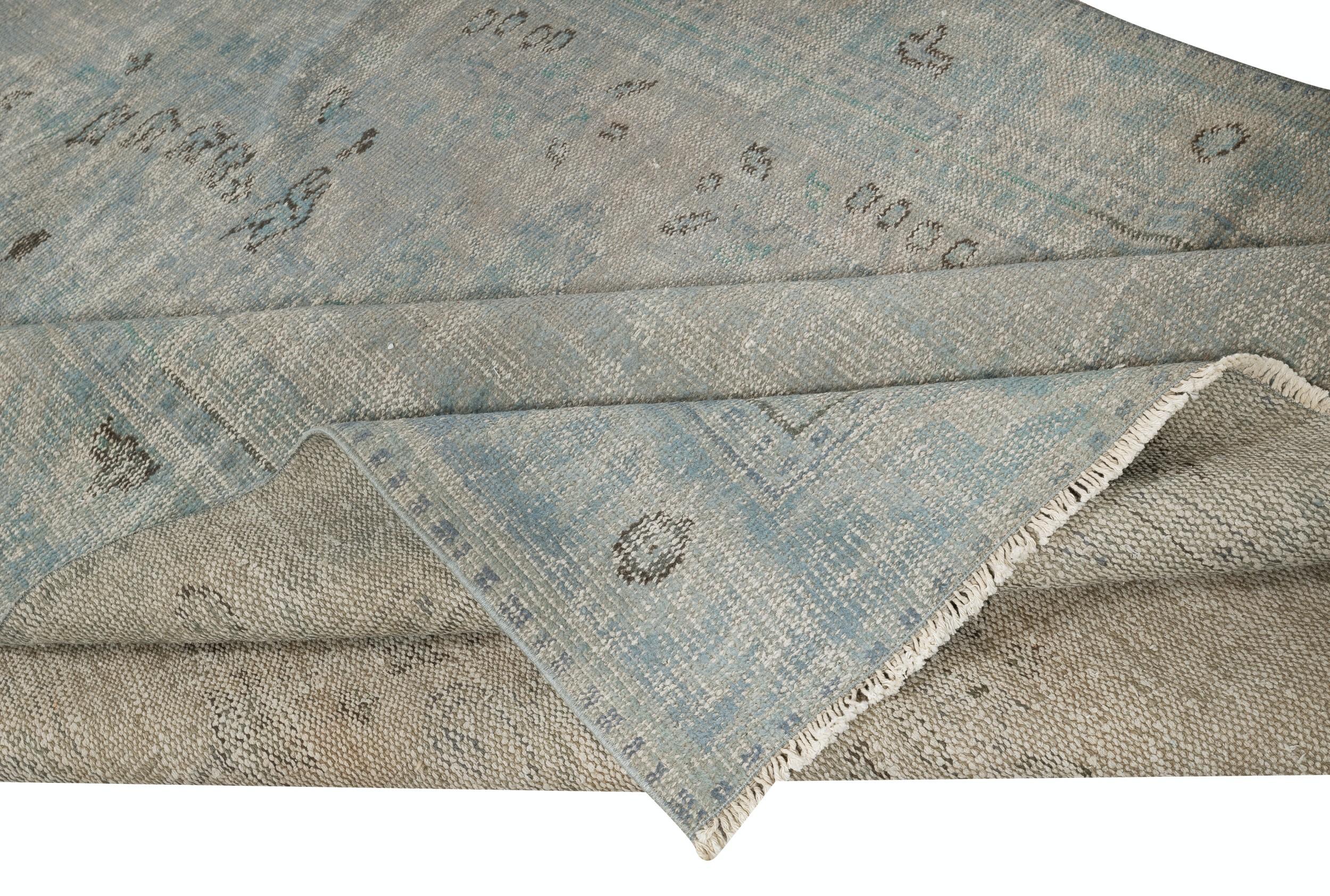 Modern 6x9.3 Ft Decorative Handmade Turkish Wool Area Rug in Light Blue. Floor Covering For Sale