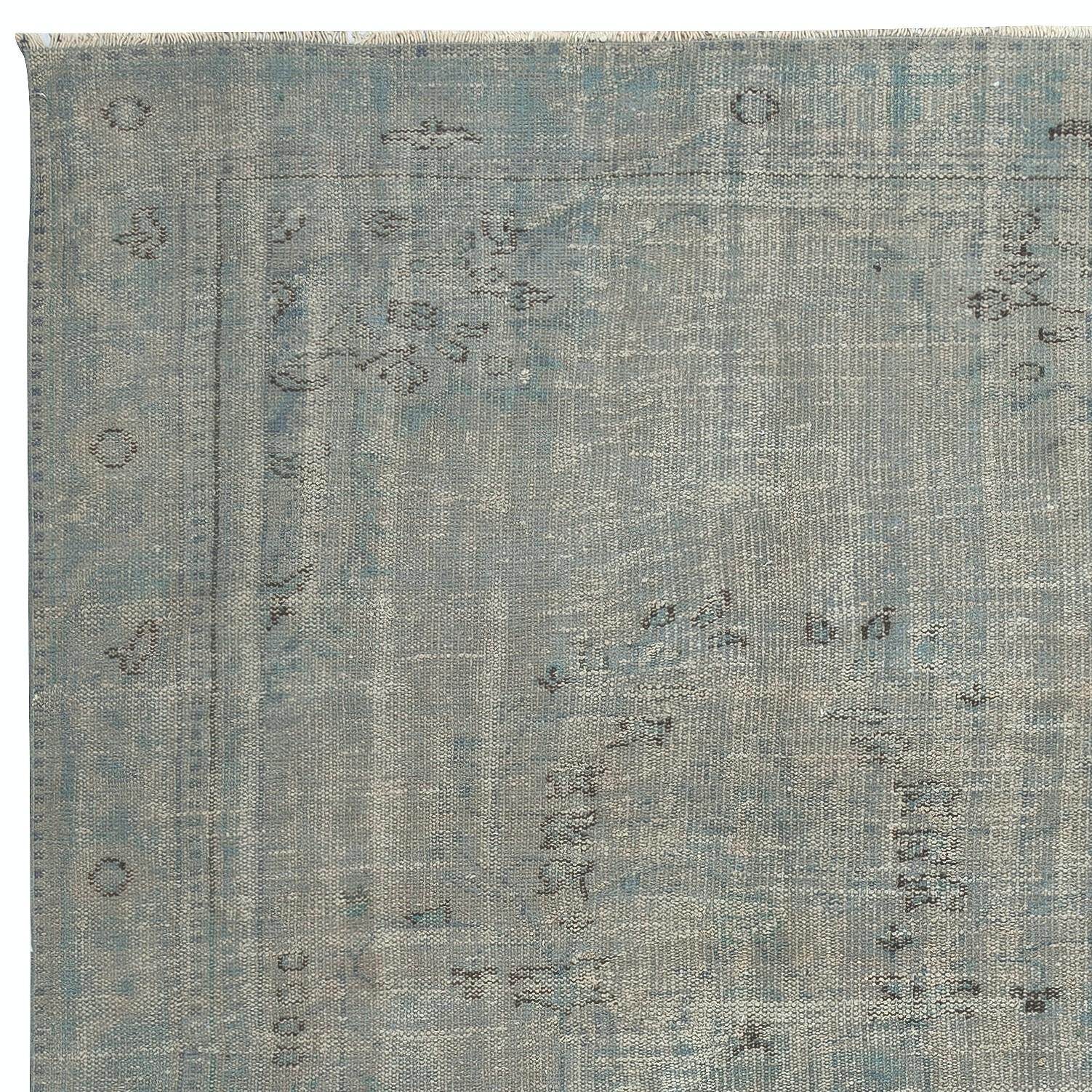 Hand-Knotted 6x9.3 Ft Decorative Handmade Turkish Wool Area Rug in Light Blue. Floor Covering For Sale