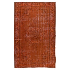 6x9.3 Ft Modern Handmade Turkish Vintage Wool Rug Over-Dyed in Orange
