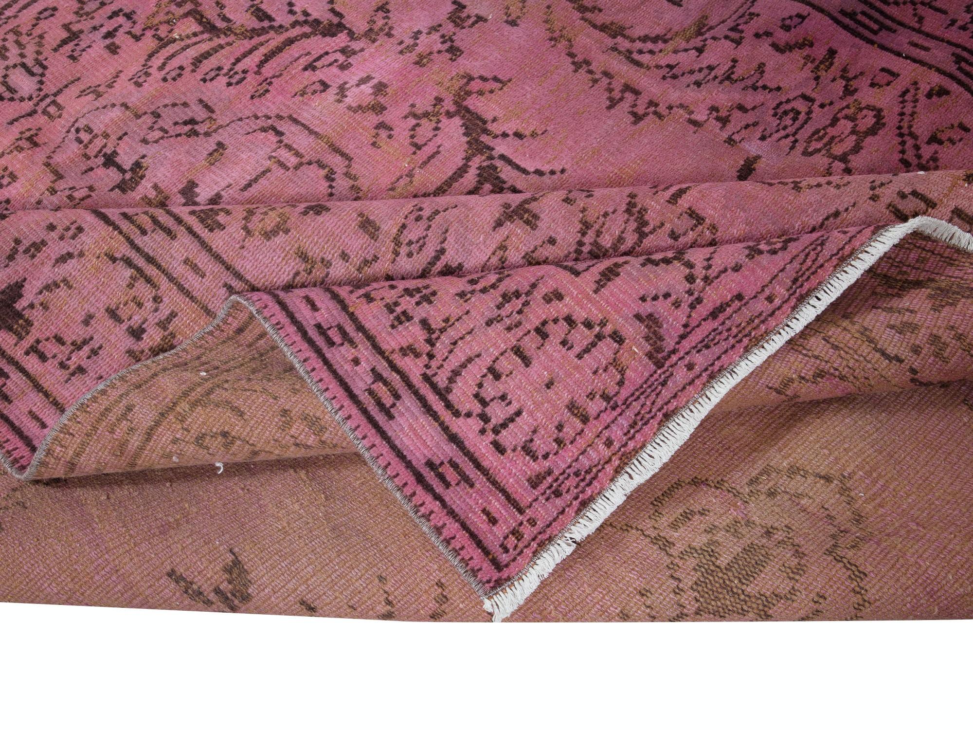 6x9.3 Ft Pink Over-Dyed Handmade Turkish Area Rug for Modern Home & Office Decor In Good Condition For Sale In Philadelphia, PA