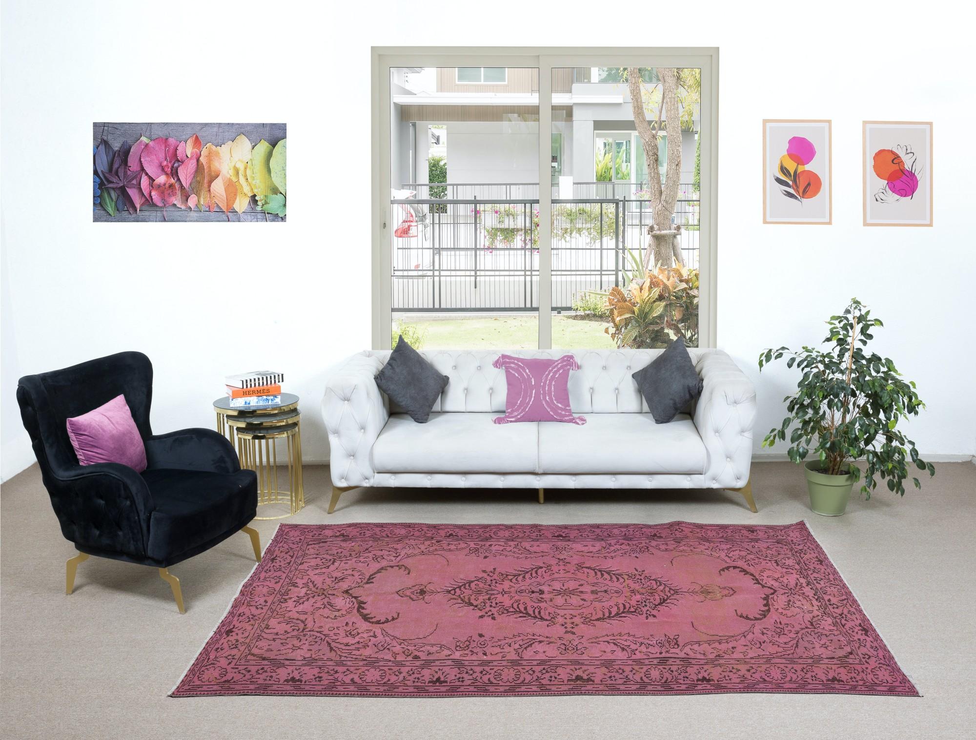 20th Century 6x9.3 Ft Pink Over-Dyed Handmade Turkish Area Rug for Modern Home & Office Decor