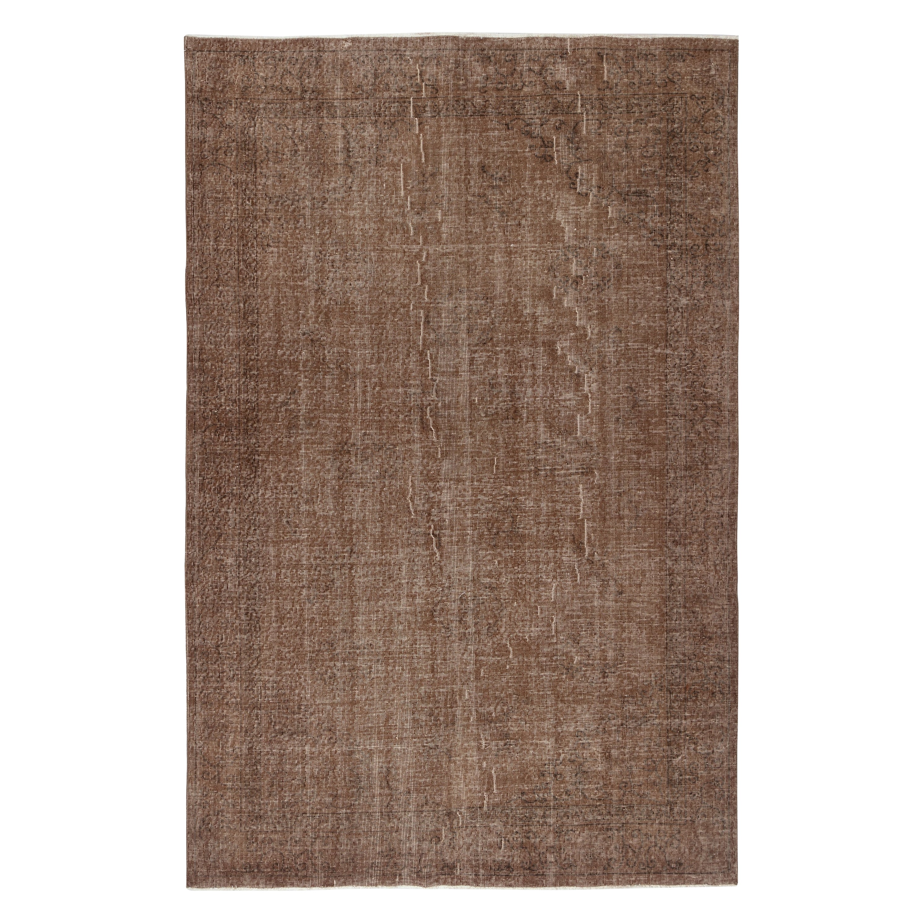 6x9.3 Ft Vintage Handgefertigter Türkischer Teppich Overdyed in Braun für moderne Interieurs