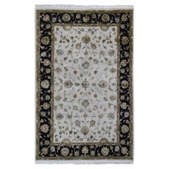6'x9'3" Moitié laine et moitié soie Épaisse et pelucheuse Rajasthan Tapis noué à la main