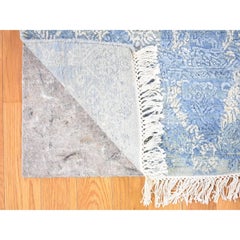 6'x9'3" Hand Knotted Blue Modern Pure Silk with Wool Oriental Rug
