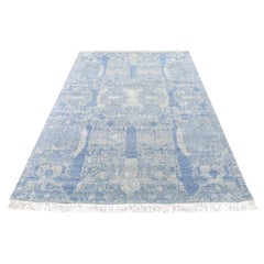 6'x9'3" Hand Knotted Blue Modern Pure Silk with Wool Oriental Rug