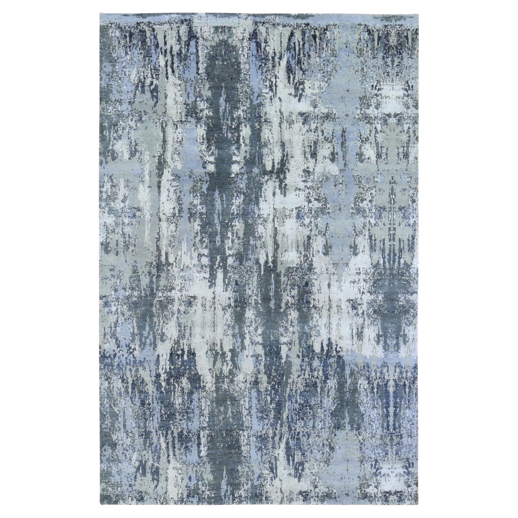 6
x9
3" Elfenbein abstraktes Design dichter gewebte Wolle mit echter Seide Hi-Low Pile Teppich