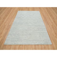6'x9'3" Ivory and Light Grey Hand Spun Undyed Natural Runner Oriental Rug