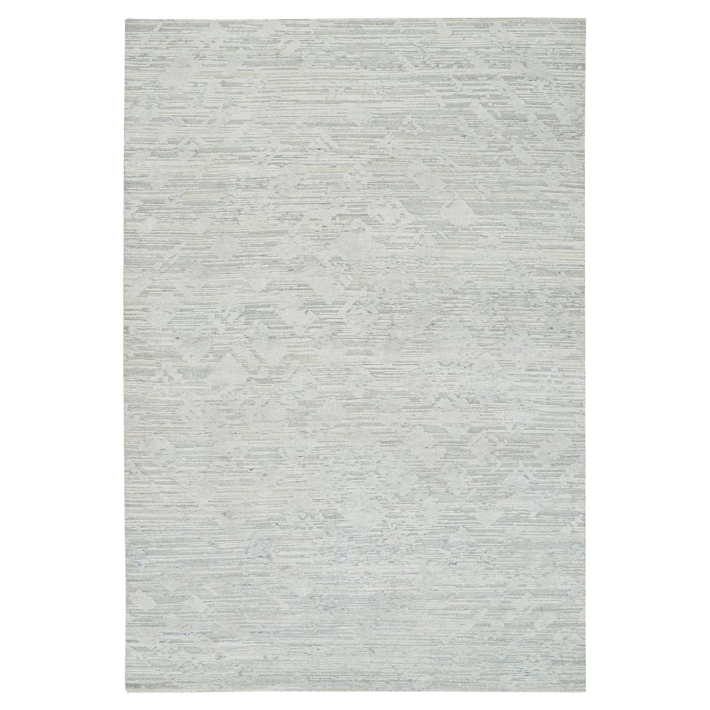 6'x9'3" Ivory and Light Grey Hand Spun Undyed Natural Runner Oriental Rug