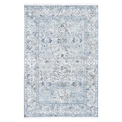 6'x9'3" Ivory Distressed Oushak Pure Silk with Wool Hand Knotted Oriental Rugs (Tappeto orientale annodato a mano)