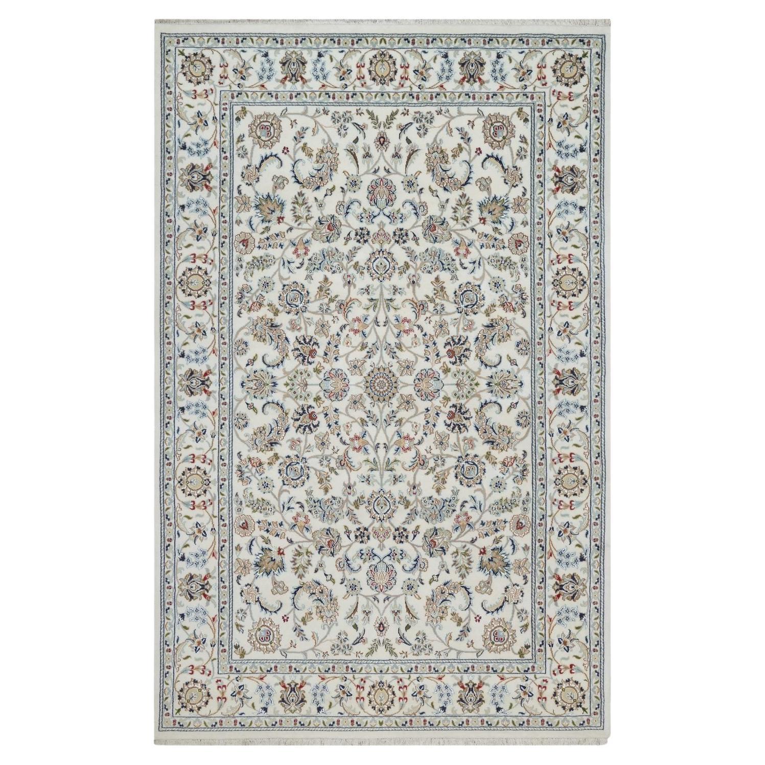 6
x9
3" Elfenbein Wolle 
Seide Nain mit All Over Design Handgeknüpfter Orientteppich im Angebot