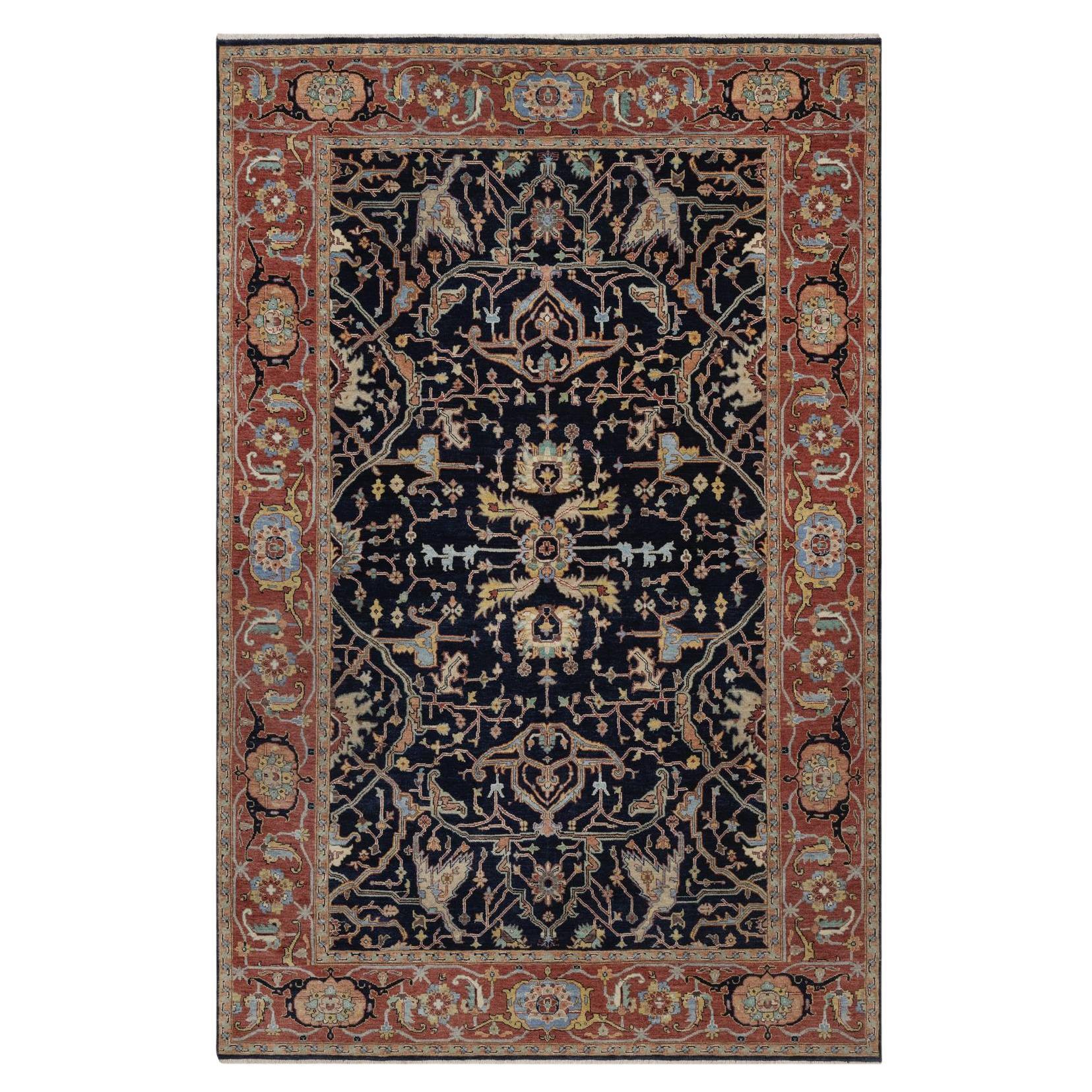 6
x9
3" Navy Blue Hand Knotted Antiqued Fine Heriz Re-Creation Soft Wool Rug