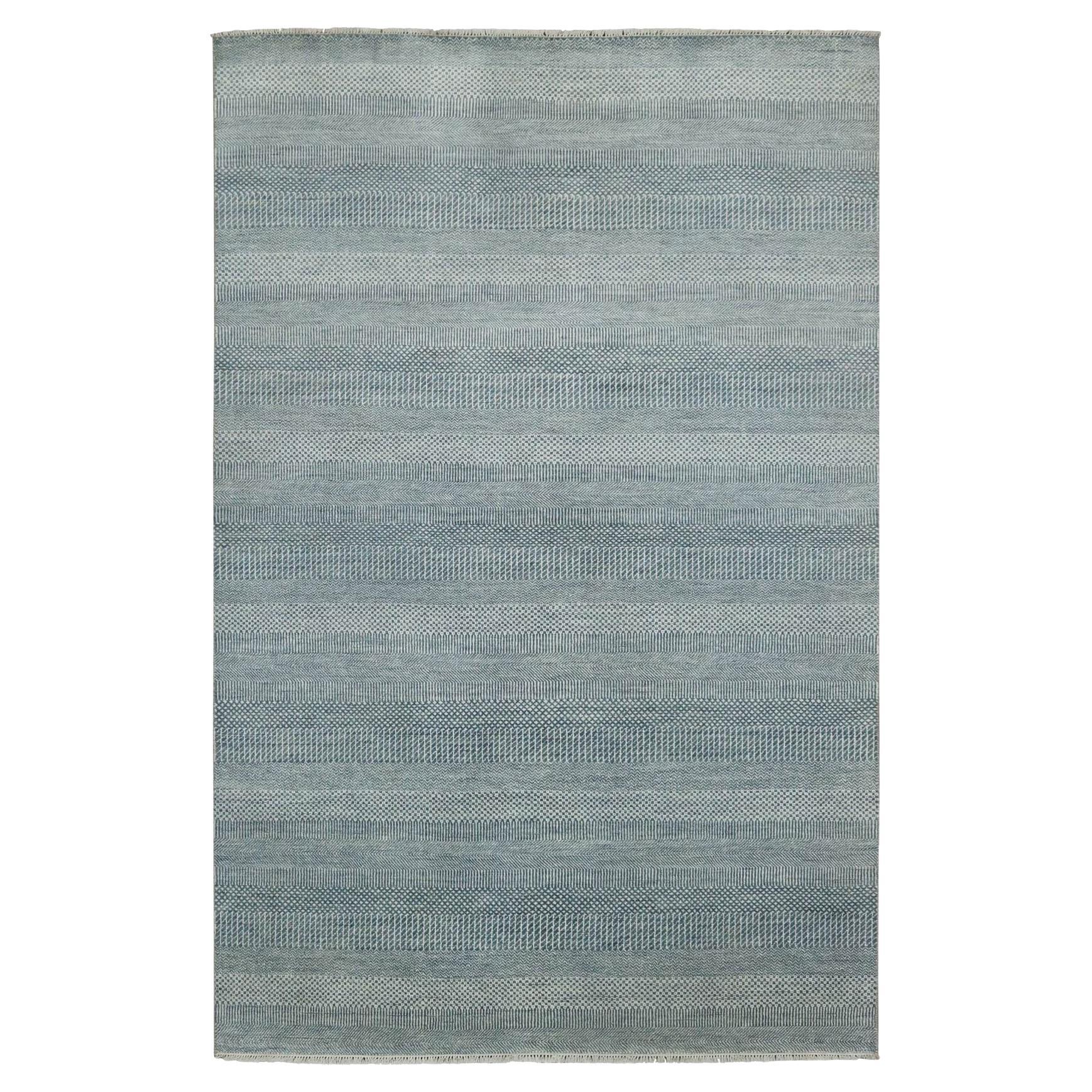 6'x9'3" Queen Blau, Gras Design Dense Weave, Wolle und Seide Hand geknüpft Teppich