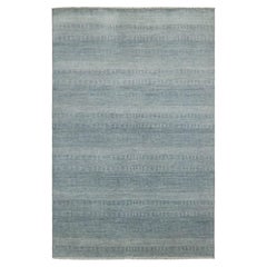 6'x9'3" Queen Blau, Gras Design Dense Weave, Wolle und Seide Hand geknüpft Teppich