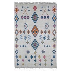 6'x9'3" White Moroccan Weave Geometric Pattern Hand Knots Rugs (Tapis d'Orient en laine nouée à la main)