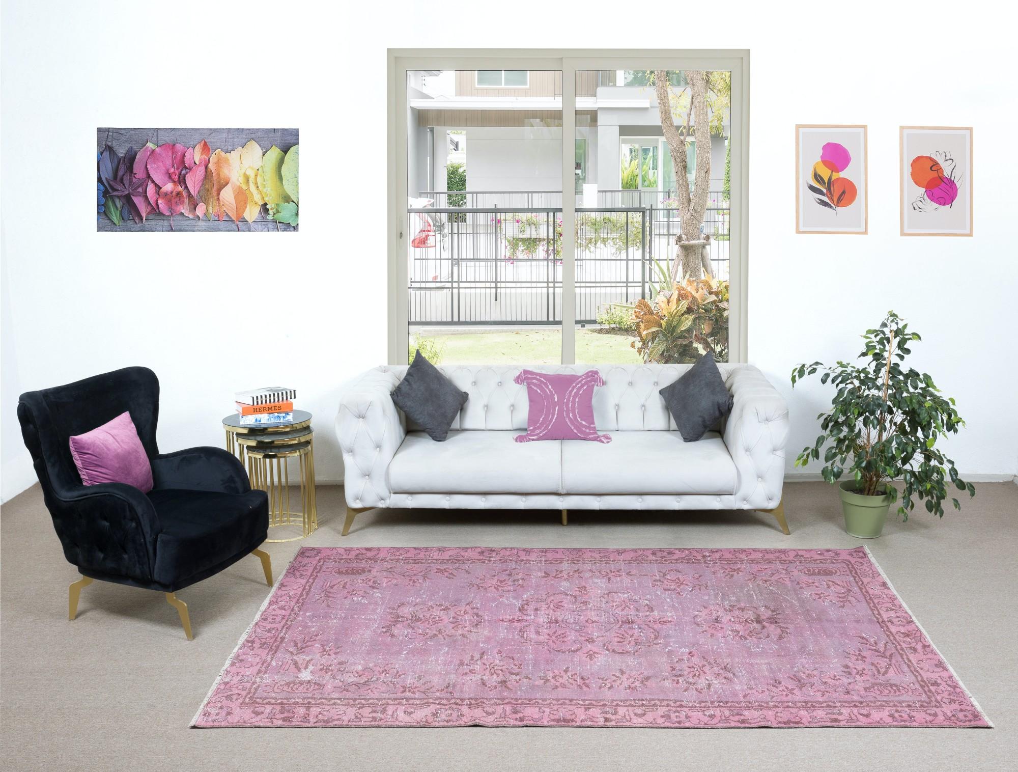 Chinesischer Art-Déco-Teppich in Rosa, handgefertigter Teppich, 6x9,4 Fuß, Ideal 4 Moderne Inneneinrichtung (Handgeknüpft) im Angebot