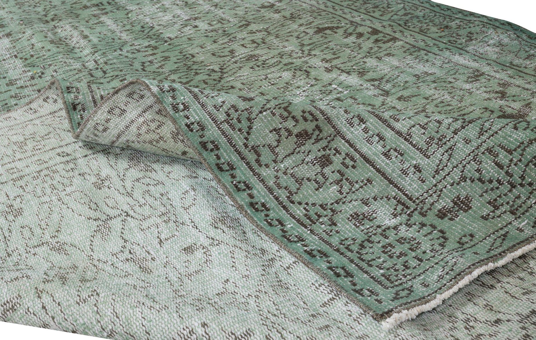 6x9,4 Ft Grüner türkischer Distressed-Teppich im Used-Look, handgeknüpfter Vintage-Wollteppich (Moderne) im Angebot
