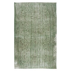 6x9.4 Ft Green Distressed Turkish Area Rug, Hand Knotted Vintage Wool Carpet