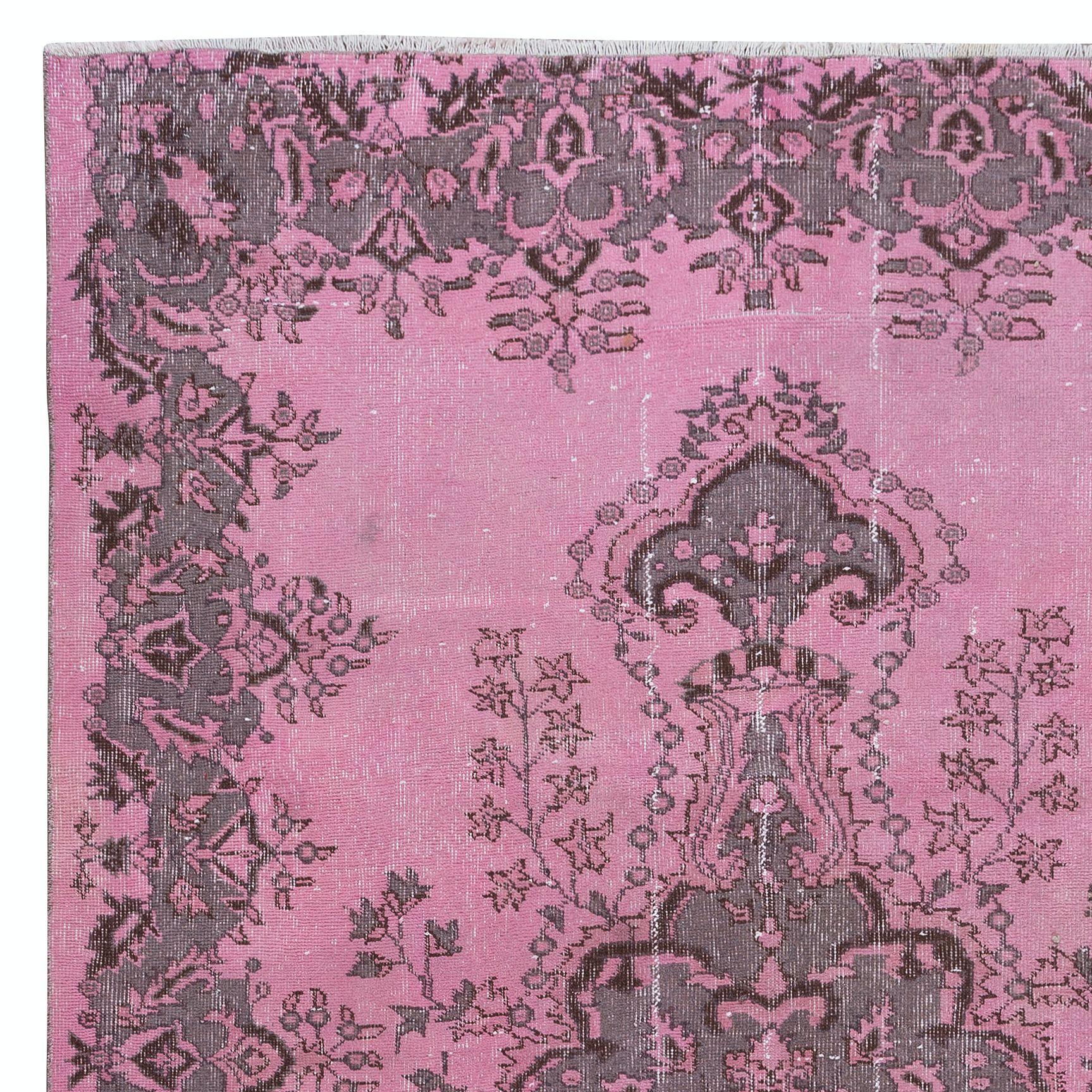 Moderner 6x9,4 Ft moderner Teppich in Rosa & Grau, handgefertigter türkischer Wollteppich (Türkisch) im Angebot