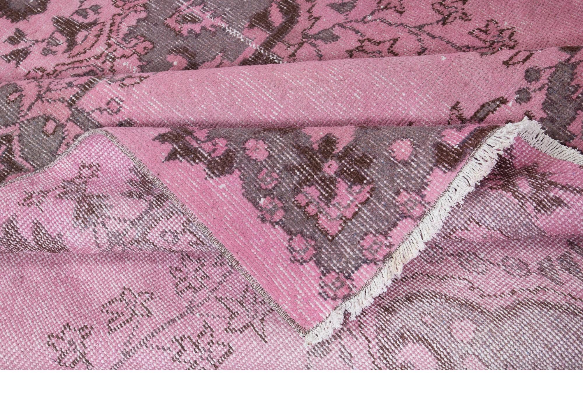 Moderner 6x9,4 Ft moderner Teppich in Rosa & Grau, handgefertigter türkischer Wollteppich (Handgeknüpft) im Angebot