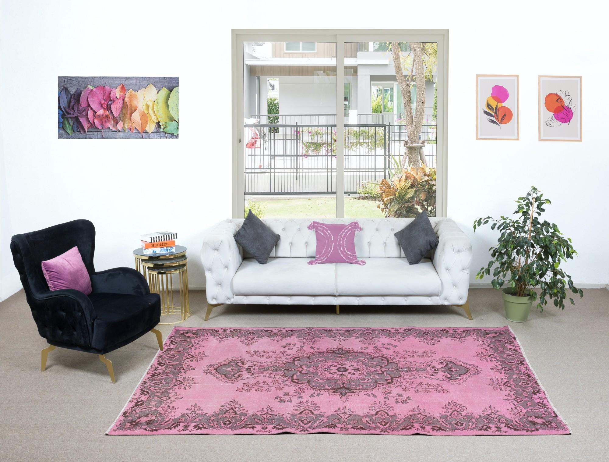 Moderner 6x9,4 Ft moderner Teppich in Rosa & Grau, handgefertigter türkischer Wollteppich im Zustand „Gut“ im Angebot in Philadelphia, PA