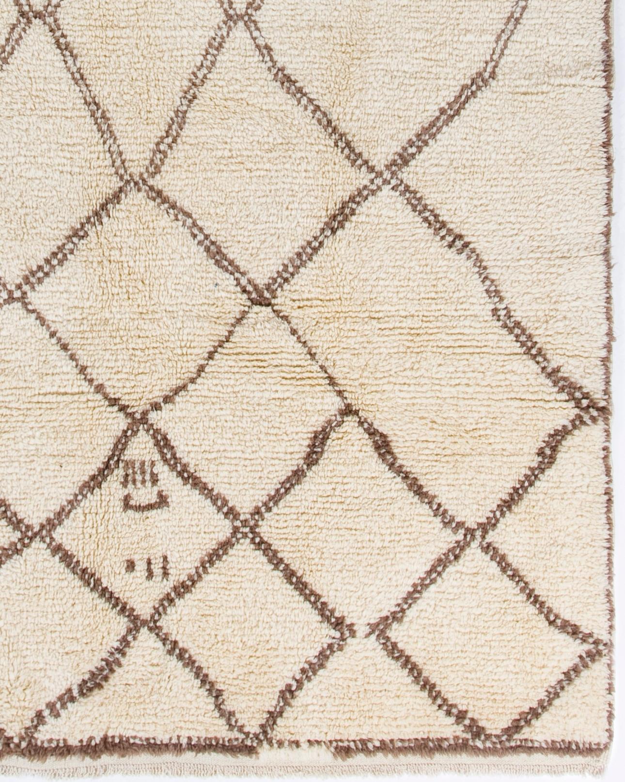 Hand-Knotted 6x9.4 ft Moroccan Berber Tulu Rug Made of Natural Wool. Custom Options Available For Sale