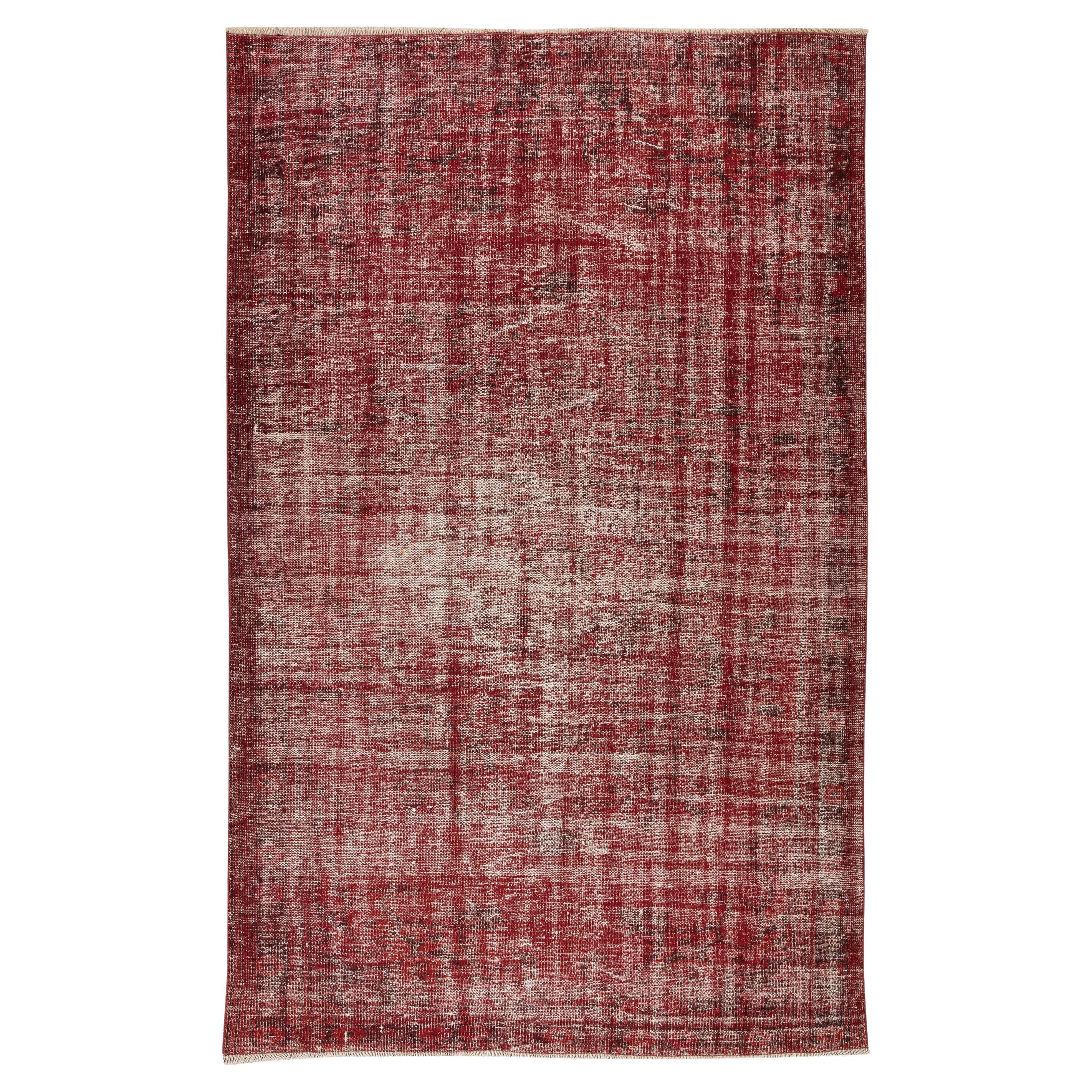 Turkish Burgundy Red Rug, Shabby Chic Floor Covering, Handmade Carpet For Sale